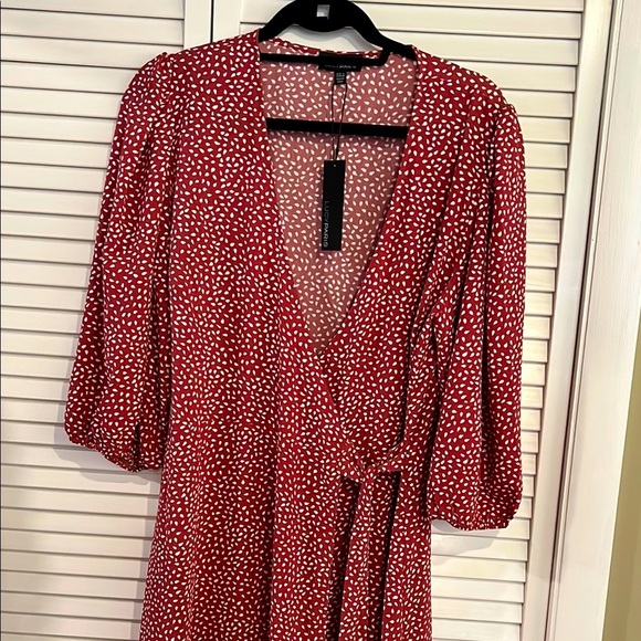 NWT Lucy Paris Elegant Red Polka Dot Wrap Dress - Picture 2 of 9